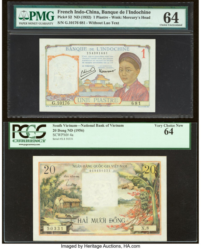 French Indochina Banque de l'Indo-Chine 1 Piastre ND (1932) Pick 52 PMG Choice U...