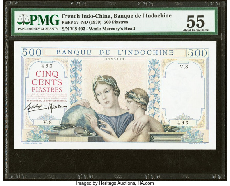 French Indochina Banque de l'Indo-Chine 500 Piastres ND (1939) Pick 57 PMG About...