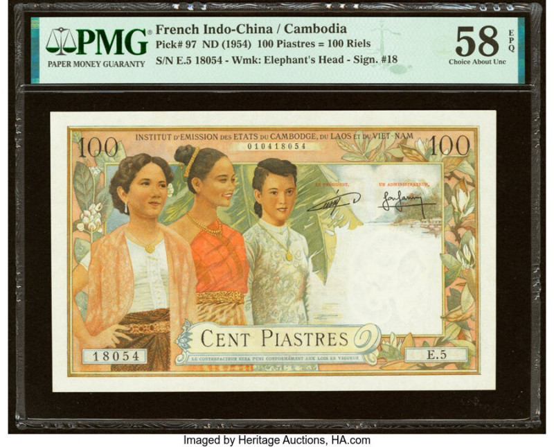 French Indochina Institut d'Emission des Etats, Cambodia 100 Piastres = 100 Riel...