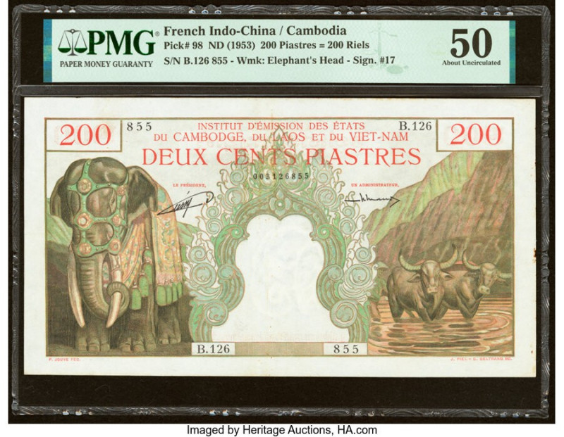 French Indochina Institut d'Emission des Etats, Cambodia 200 Piastres = 200 Riel...