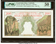 French Indochina Institut d'Emission des Etats, Cambodia 200 Piastres = 200 Riels ND (1953) Pick 98 PMG About Uncirculated 50. Minor rust is noted on ...