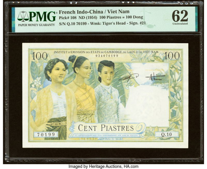 French Indochina Institut d'Emission des Etats, Vietnam 100 Piastres = 100 Dong ...