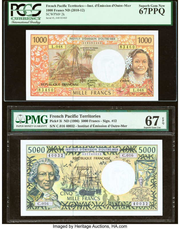 French Pacific Territories Institut d'Emission d'Outre Mer 1000; 5000 Francs ND ...