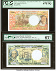 French Pacific Territories Institut d'Emission d'Outre Mer 1000; 5000 Francs ND (1996) Pick 2k; 3i Two Examples PCGS Superb Gem New 67PPQ; PMG Superb ...