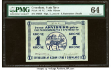 Greenland State Note 1 Krone ND (1913) Pick 13d PMG Choice Uncirculated 64. 

HID09801242017

© 2022 Heritage Auctions | All Rights Reserved