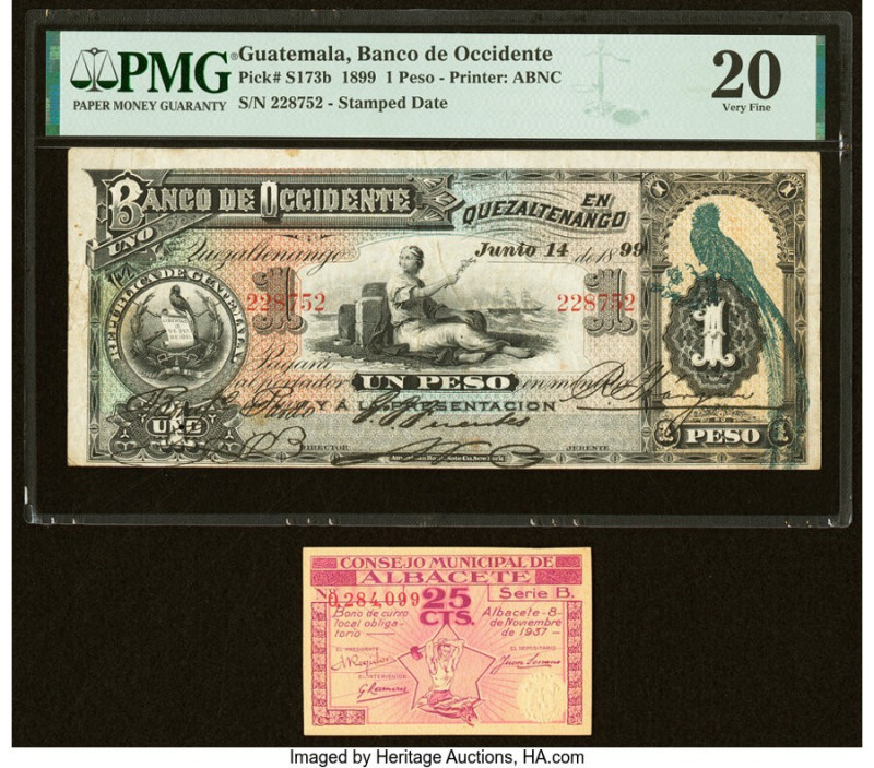 Guatemala Banco de Occidente en Quezaltenango 1 Peso 14.6.1899 Pick S173b PMG Ve...