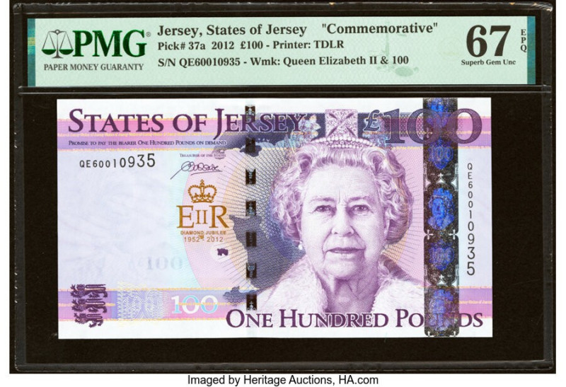 Jersey States of Jersey 100 Pounds 2012 Pick 37a Commemorative PMG Superb Gem Un...