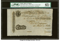 Malta Banco di Malta 100 Lire 18xx Pick S165r Remainder PMG Gem Uncirculated 65 EPQ. Note is unaffected by spindle holes in selvage. 

HID09801242017
...