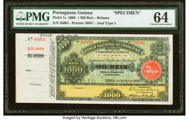 Portuguese Guinea Banco Nacional Ultramarino, Guine 1 Mil Reis 1.3.1909 Pick 1s ...