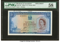 Rhodesia and Nyasaland Bank of Rhodesia and Nyasaland 5 Pounds 27.1.1961 Pick 22s Specimen PMG Choice About Unc 58. A perforated Specimen, printer's a...
