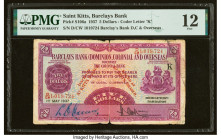 Saint Kitts Barclays Bank 5 Dollars 1.5.1937 Pick S106a PMG Fine 12. Sole graded example on the PMG Population Report. Splits are noted on this exampl...