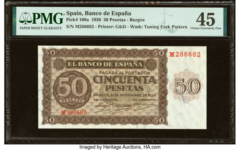 Radar Serial Number 286682 Spain Banco de Espana 50 Pesetas 21.11.1936 Pick 100a...