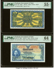 Thailand Government of Siam 1 Baht 11.4.1933; 13.6.1934 Pick 16b; 22 Two Examples PMG About Uncirculated 55 EPQ; Choice Uncirculated 64. 

HID09801242...
