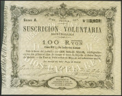 100 Reales de Vellón. 30 de Mayo de 1870. Emisión de Tour de Peilz. Serie A. (Edifil 2021: 196). EBC.