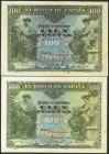 Conjunto de 2 billetes de 100 Pesetas emitidos el 30 de Junio de 1906, con las series A y B, respectivamente (Edifil 2021: 313a). Minimamente reparado...