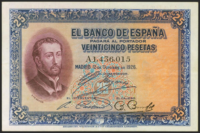 25 Pesetas. 12 de Octubre de 1926. Serie A. (Edifil 2021: 325a). Conserva gran p...