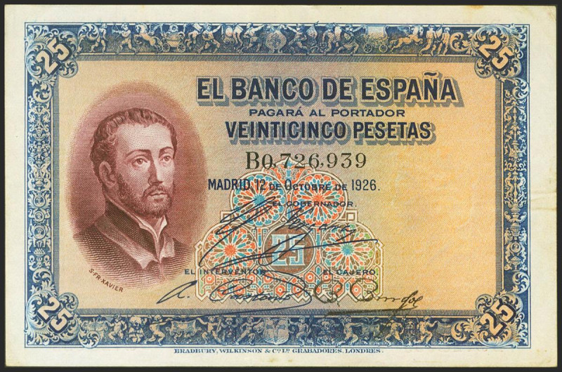 25 Pesetas. 12 de Octubre de 1926. Serie B. (Edifil 2021: 325a). MBC.