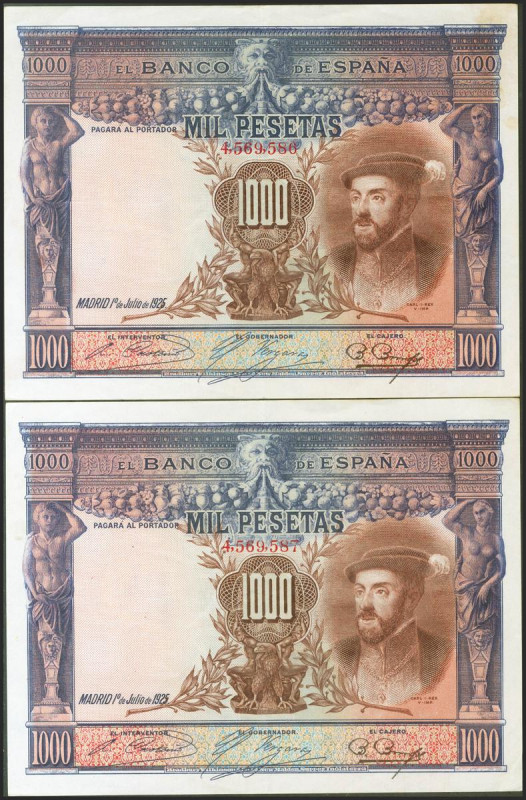 1000 Pesetas. 1 de Julio de 1925. Pareja correlativa. Sin serie y numeración pos...