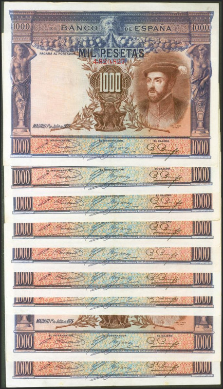 Conjunto de 10 billetes de 1000 Pesetas de la emisión del 1 de Julio de 1925 ser...