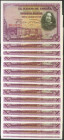 Conjunto de 15 billetes correlativos de 50 Pesetas emitidos el 15 de Agosto de 1928 con la serie B, (Edifil 2021: 354), conservando parte de su aprest...
