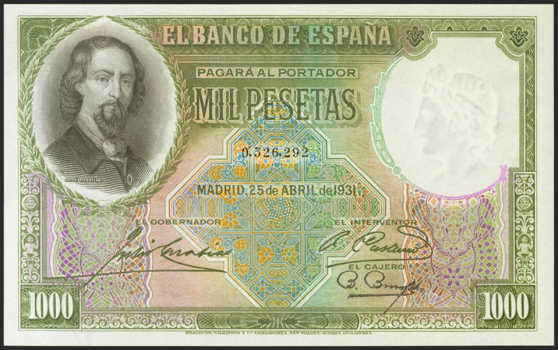 1000 Pesetas. 25 de Abril de 1931. Sin serie. (Edifil 2021: 362). Raro en esta e...