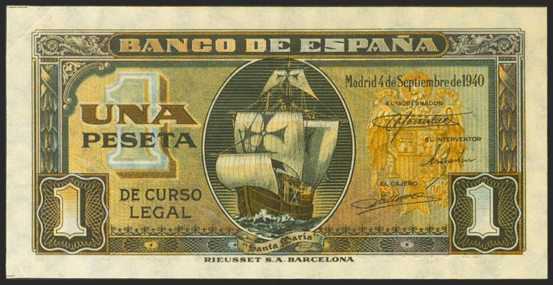 1 Peseta. 4 de Septiembre de 1940. Serie A. (Edifil 2021: 442a). Conserva todo s...