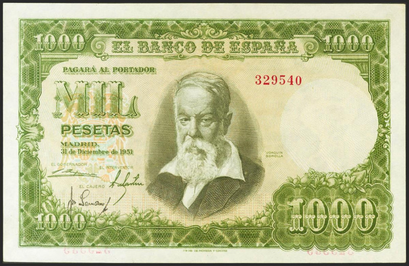 1000 Pesetas. 31 de Diciembre de 1951. Sin serie. (Edifil 2021: 463). Conserva p...