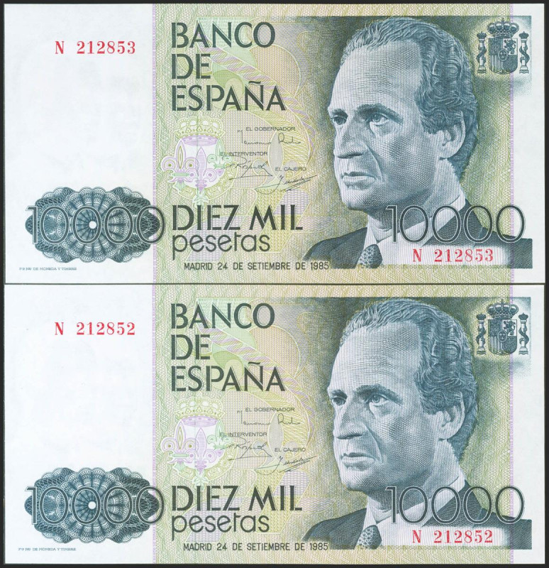 10000 Pesetas. 24 de Octubre de 1985. Pareja correlativa. Serie N. (Edifil 2017:...