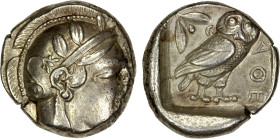 ATTICA: Athens, AR tetradrachm (17.14g), ca. 440-404 BC, S-2526, HGC-4/1597, helmeted head of Athena right // owl standing right, head facing, olive s...