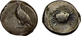 SICILY: Akragas, AR didrachm (8.30g), ca. 480-470 BC, SNG ANS-950, sea eagle standing left, AK-PA // crab, light porosity, gray toning with iridescent...