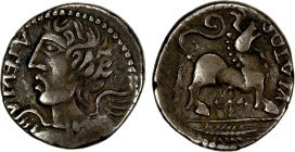 CELTIC: Gaul, Remi, AR quinarius (1.65g), ca. 50-30 BC, Depeyrot-36, CCCBM-560-5, winged bust left, ATELVA to left // bull standing right, head raised...