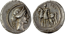 ROMAN REPUBLIC: P. Licinius Crassus, AR denarius (4.12g), Rome, 55 BC, Crawford-430/1, diademed and draped bust of Venus right, S C to left // soldier...