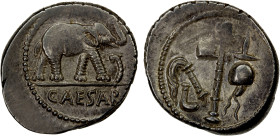 ROMAN IMPERATORIAL PERIOD: Julius Caesar, AR denarius (4.00g), travelling military mint, 49 BC, Crawford-443/1, Sydenham-1006, elephant advancing righ...