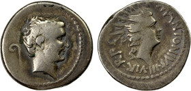 ROMAN IMPERATORIAL PERIOD: Mark Antony, AR denarius (3.88g), travelling military mint in Italy, 42 BC, Crawford-496/2, bare head of Mark Antony right,...