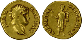 ROMAN EMPIRE: Nero, 54-68 AD, AV aureus (7.07g), Rome, struck 64-65, RIC-46, laureate head right, NERO CAESAR // Colossus of Nero standing facing, rad...
