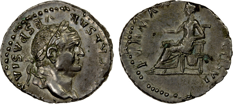 ROMAN EMPIRE: Vespasian, 69-79 AD, AR denarius (3.49g), Rome, struck in 75 AD, R...