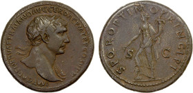 ROMAN EMPIRE: Trajan, 98-117 AD, AE sestertius (27.09g), Rome, struck 103-111 AD, RIC-503, laureate bust right, aegis on left shoulder, IMP CAES NERVA...