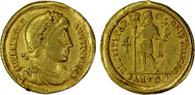 ROMAN EMPIRE: Valentinian I, 364-375 AD, AV solidus (4.30g), Antioch, S-19624, bust right, diademed and cuirassed // RESTITVTOR REI PVBLICAE, Valentin...