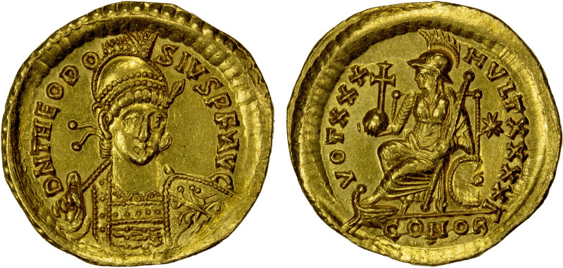 ROMAN EMPIRE: Theodosius II, 402-450 AD, AV solidus (4.47g), Constantinople, str...