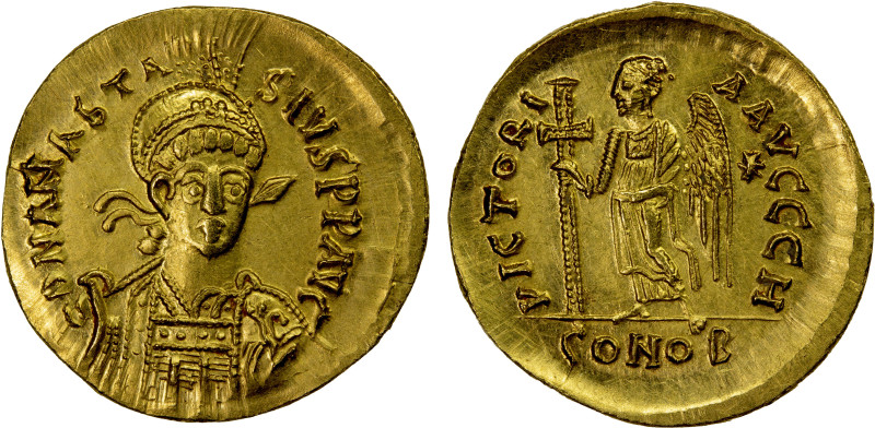 BYZANTINE EMPIRE: Anastasius I, 491-518, AV solidus (4.49g), Constantinople, S-3...