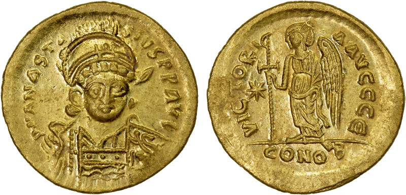 BYZANTINE EMPIRE: Anastasius I, 491-518, AV solidus (4.42g), Constantinople, S-5...