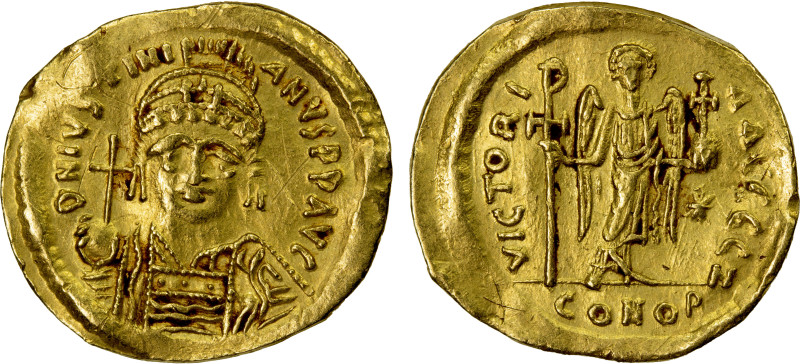 BYZANTINE EMPIRE: Justinian I, 527-565, AV solidus (4.36g), Constantinople, S-14...