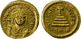 BYZANTINE EMPIRE: Tiberius II Constantine, 578-582, AV solidus (4.47g), Constantinople, S-422, crowned and cuirassed bust facing, holding globus cruci...