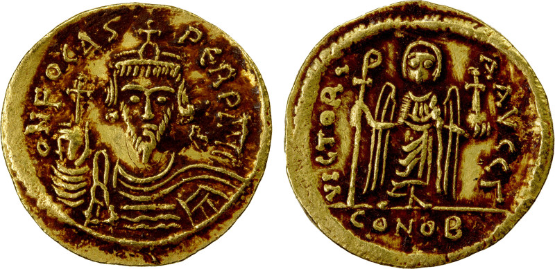 BYZANTINE EMPIRE: Phocas, 602-610, AV solidus (4.48g), Constantinople, S-618, bu...
