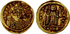 BYZANTINE EMPIRE: Phocas, 602-610, AV solidus (4.48g), Constantinople, S-618, bust facing, wearing crown without pendilia, legend starts with ON // an...