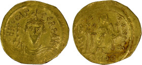 BYZANTINE EMPIRE: Phocas, 602-610, AV solidus (4.33g), Constantinople, S-620, struck from 607-609, crowned, draped and cuirassed bust facing, holding ...