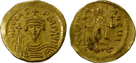 BYZANTINE EMPIRE: Phocas, 602-610, AV solidus (4.38g), Constantinople, S-620, bust facing, wearing crown without pendilia, legend starts with DN // an...