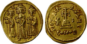 BYZANTINE EMPIRE: Heraclius, 610-641, AV solidus (4.34g), Constantinople, S-763, Heraclius standing in center, his sons Heraclonas left and Heraclius ...