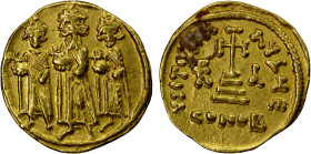 BYZANTINE EMPIRE: Heraclius, 610-641, AV solidus (4.34g), Constantinople, S-764, Heraclius standing in center, his sons Heraclonas left and Heraclius ...