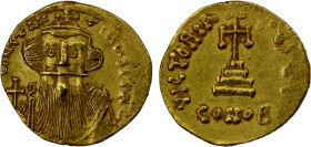 BYZANTINE EMPIRE: Constans II, 641-668, AV solidus (4.23g), Constantinople, S-956, bust of Constans with long beard & moustache // cross potent on thr...